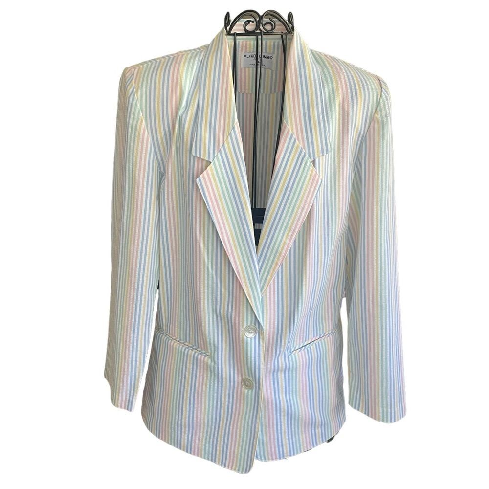 Vintage Alfred Dunner Women’s Blazer 8P Pastel Striped Blazer w/Pockets 2 Button